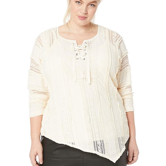 Tops - 5/$25 BOHO Plus Size Asymmetrical Lace Blouse